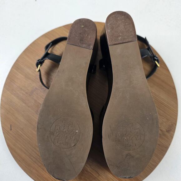 Tory Burch Sandals Womens Size 9 Black Patent Leather Wedge Platform Ankle Strap - Picture 14 of 16